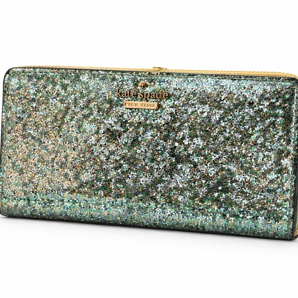 kate spade Handbags - kate spade Green Glitter Zip-Around Wallet with Gold Trim